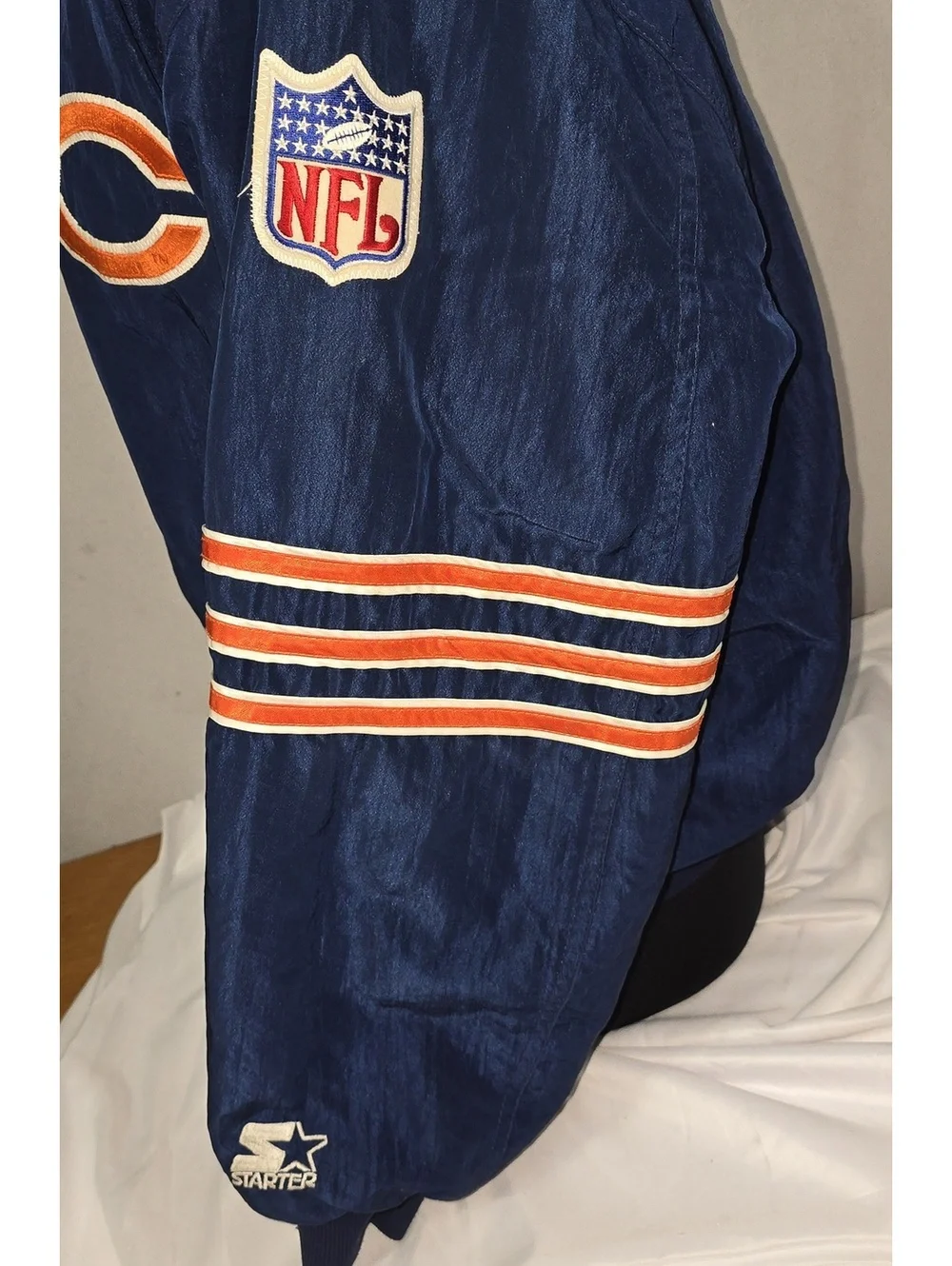 Vtg 90s Chicago Bears Starter Satin Bomber Jacket Authentic Pro Line Men's L Y2K